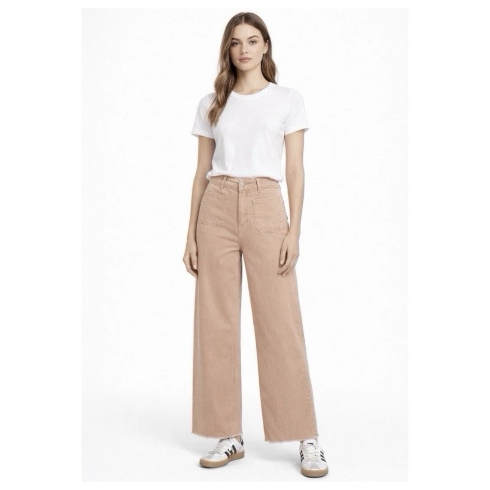 OAT New York High Rise Wide Leg Jeans‎ Women's 10/30 Raw Hem Boho Festival Peach